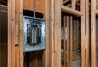 Interior framing with basement construction switchboard voltage with circuit breakers electrical installation